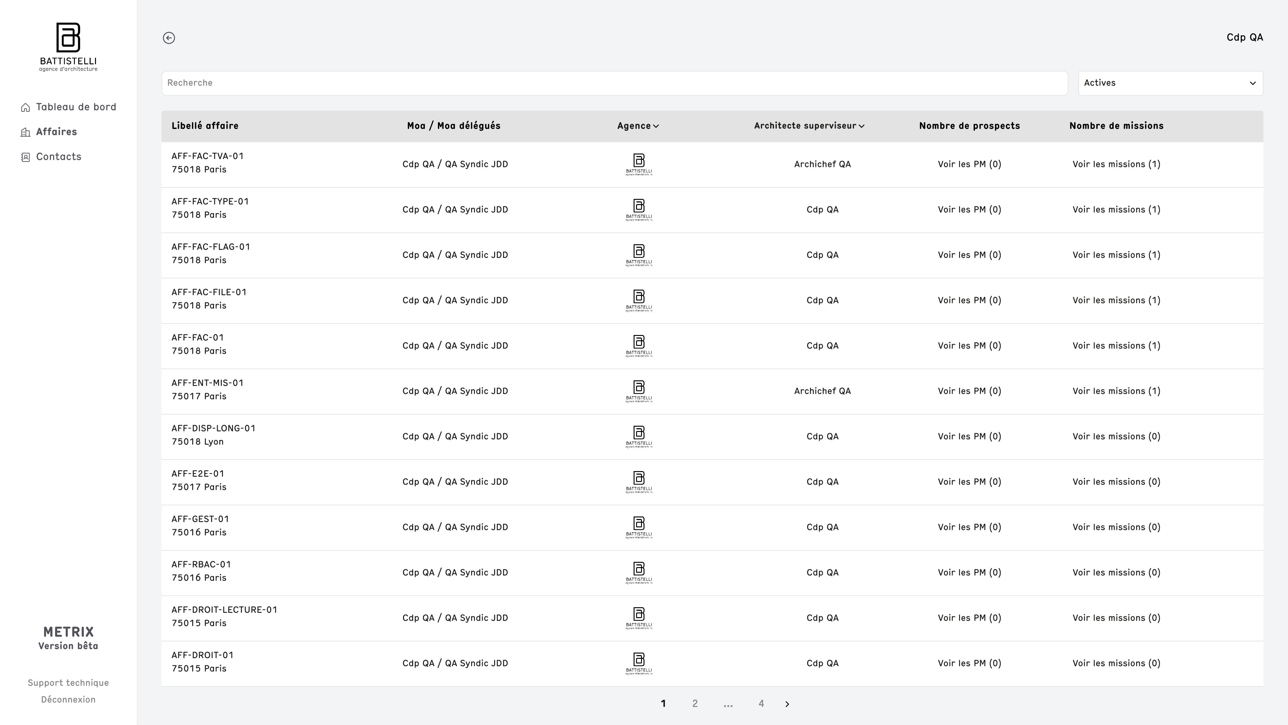 Liste des affaires