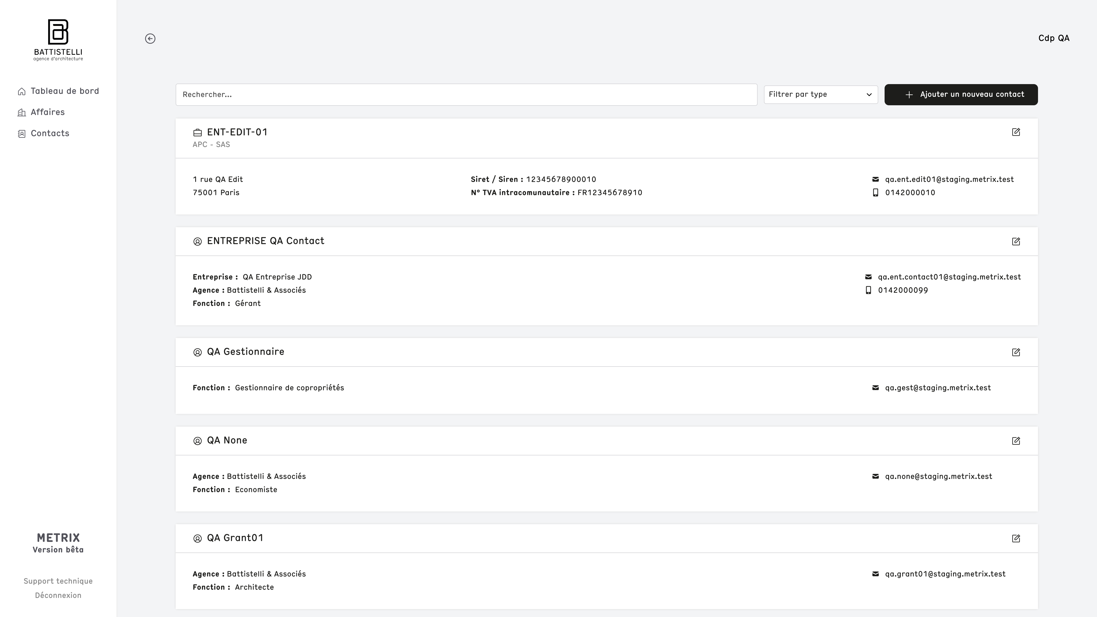 Contacts et tiers