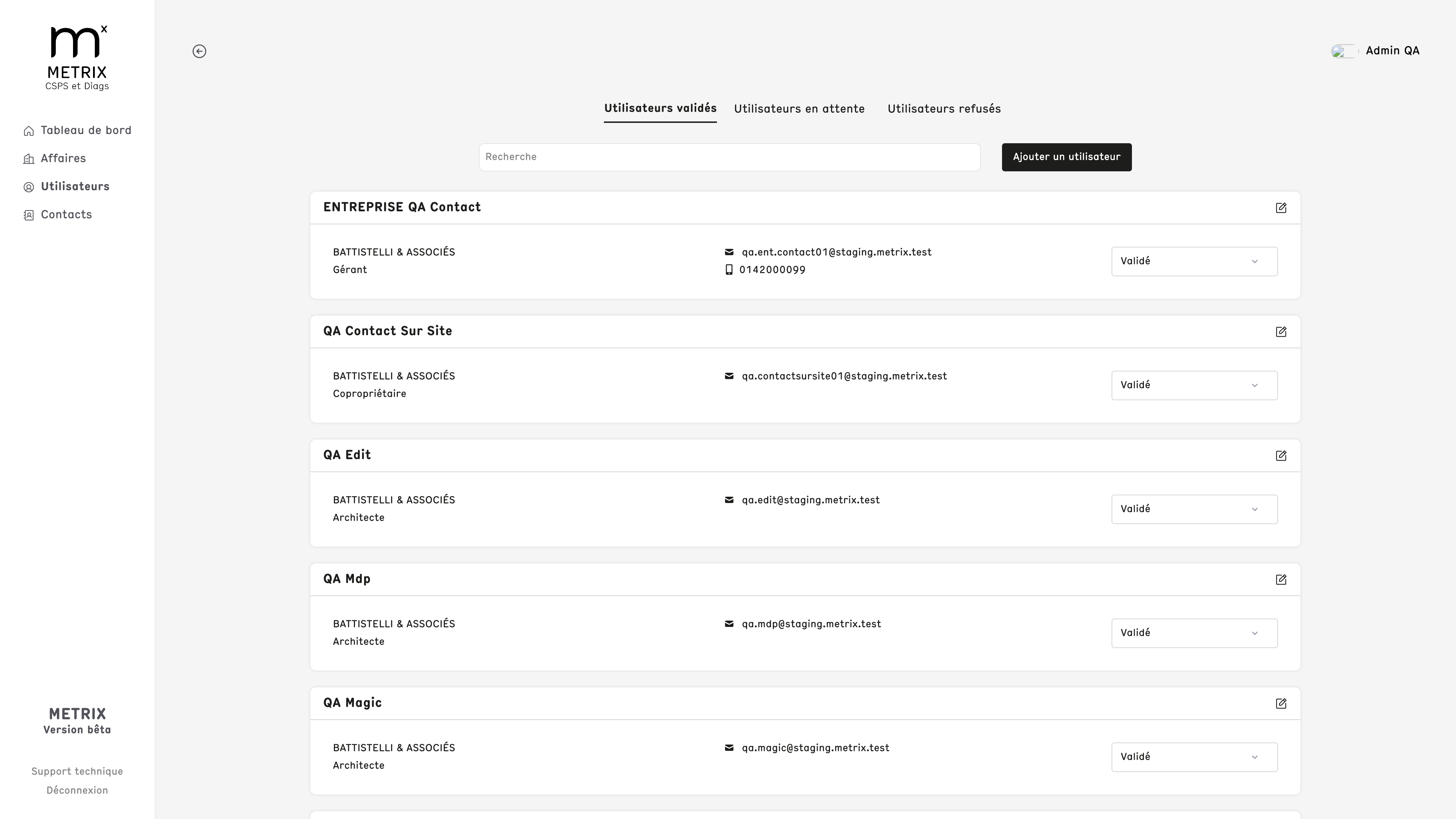 Liste des utilisateurs